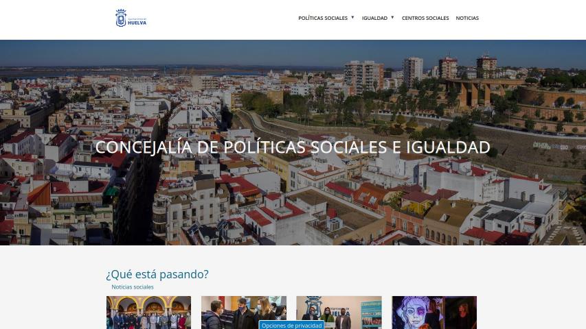 Front Page de la web de la Concejalía de asuntos sociales del Ayto. de Huelva